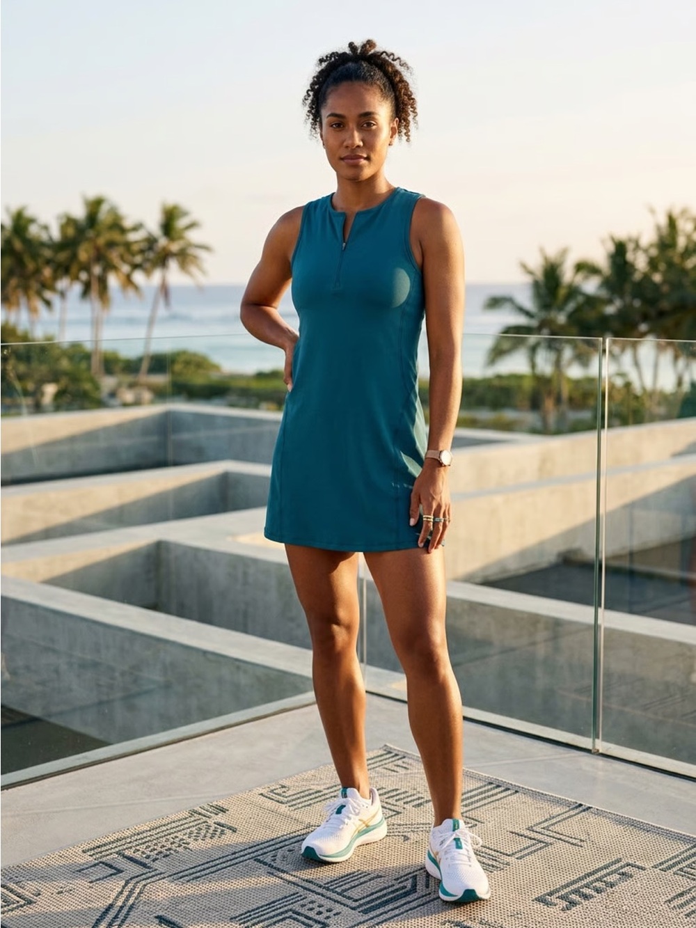 CRANE | Teal Quarter Zip Sleeveless Athletic Dress w/ Shorts Sz L